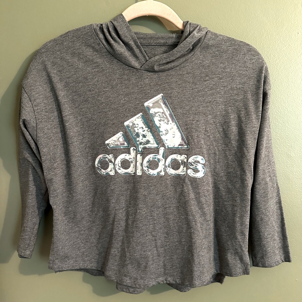 Adidas Heather Gray Logo Hoodie (7/8)